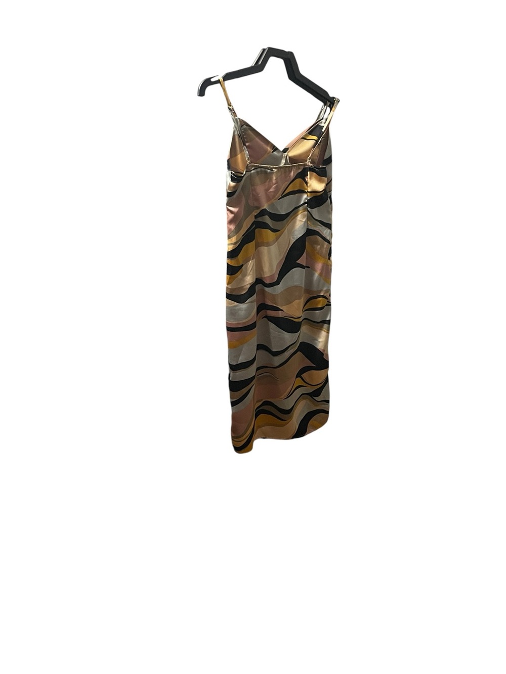 Retro Abstract Swirl Print Satin Midi Dress – Pink & Yellow – Size [m] - Picture 6 of 9
